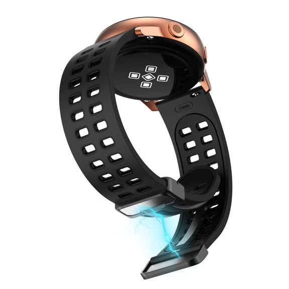 20mm Double-row Hole Folding Black Buckle Two-color Silicone Watch Band(Black)