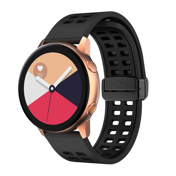 20mm Double-row Hole Folding Black Buckle Two-color Silicone Watch Band(Black)