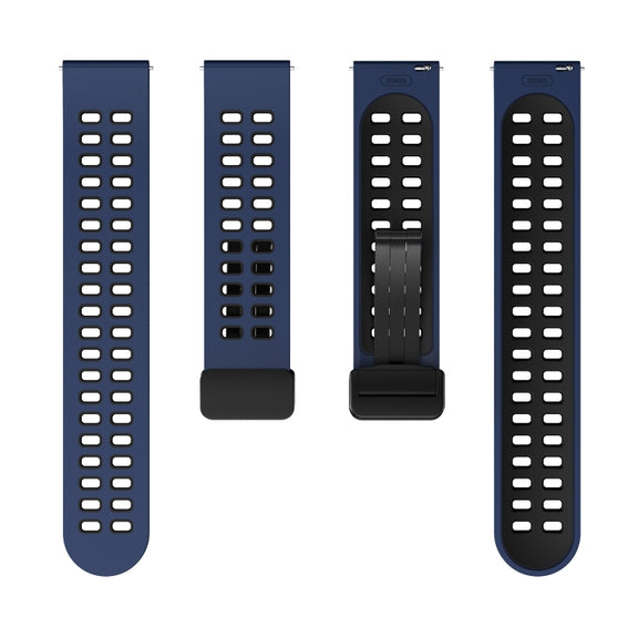 20mm Double-row Hole Folding Black Buckle Two-color Silicone Watch Band(Midnight Blue Black)