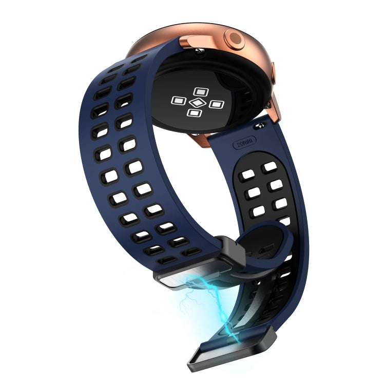 20mm Double-row Hole Folding Black Buckle Two-color Silicone Watch Band(Midnight Blue Black)