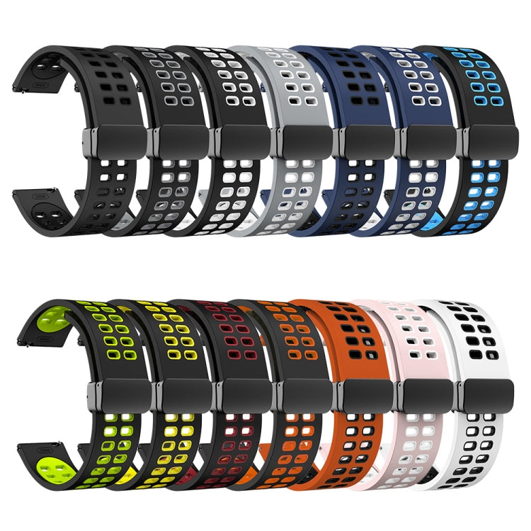 22mm Double-row Hole Folding Black Buckle Two-color Silicone Watch Band(Black)