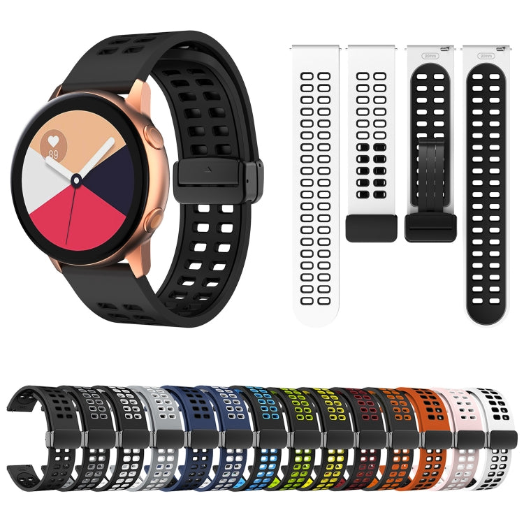 20mm Double-row Hole Folding Black Buckle Two-color Silicone Watch Band(Black)