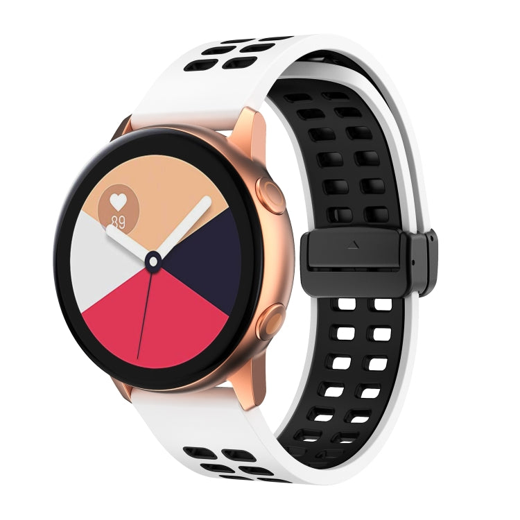 22mm Double-row Hole Folding Black Buckle Two-color Silicone Watch Band(White Black)