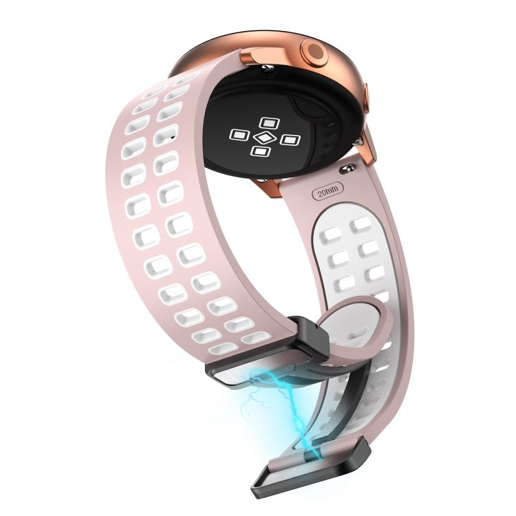 22mm Double-row Hole Folding Black Buckle Two-color Silicone Watch Band(Pink White)