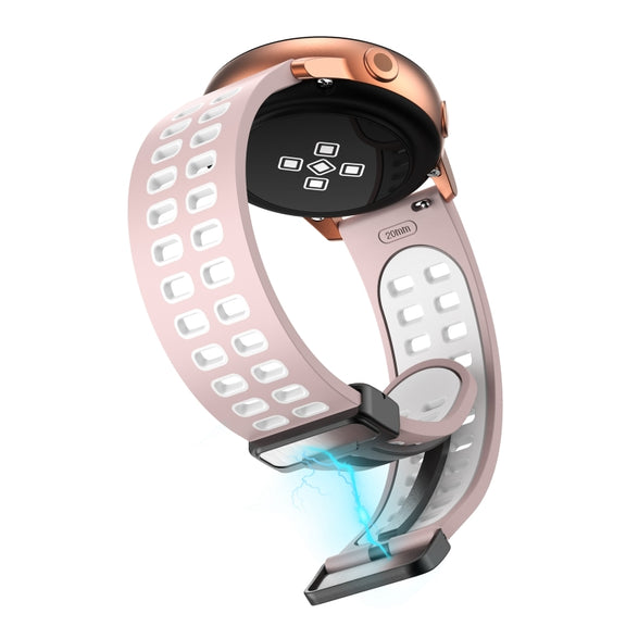 22mm Double-row Hole Folding Black Buckle Two-color Silicone Watch Band(Pink White)
