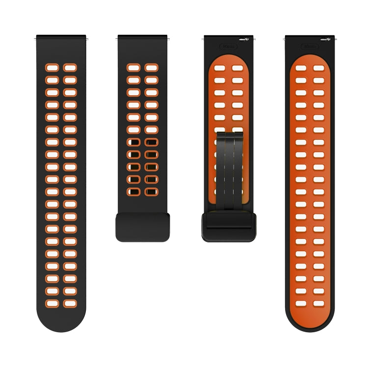 22mm Double-row Hole Folding Black Buckle Two-color Silicone Watch Band(Black Orange)