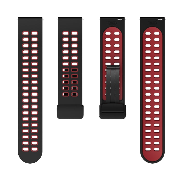 22mm Double-row Hole Folding Black Buckle Two-color Silicone Watch Band(Black Red)