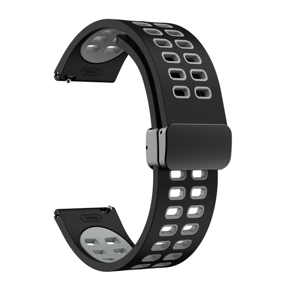 22mm Double-row Hole Folding Black Buckle Two-color Silicone Watch Band(Black Grey)