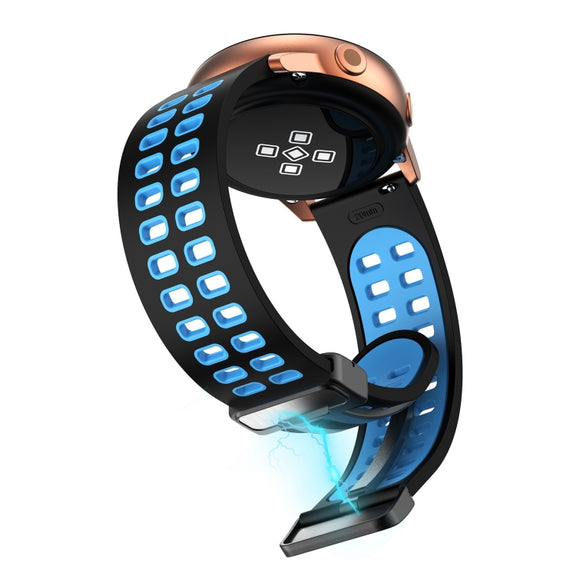 22mm Double-row Hole Folding Black Buckle Two-color Silicone Watch Band(Black Sky Blue)