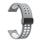 22mm Double-row Hole Folding Black Buckle Two-color Silicone Watch Band(Grey White)