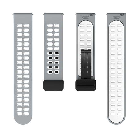22mm Double-row Hole Folding Black Buckle Two-color Silicone Watch Band(Grey White)
