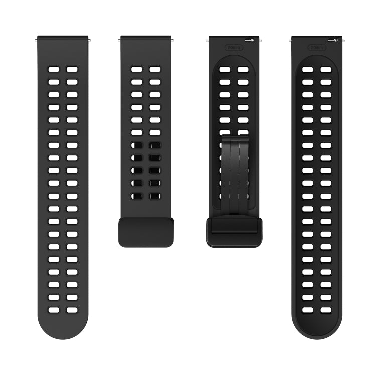 22mm Double-row Hole Folding Black Buckle Two-color Silicone Watch Band(Black)