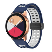 22mm Double-row Hole Folding Black Buckle Two-color Silicone Watch Band(Midnight Blue White)