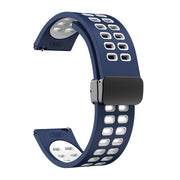 22mm Double-row Hole Folding Black Buckle Two-color Silicone Watch Band(Midnight Blue White)