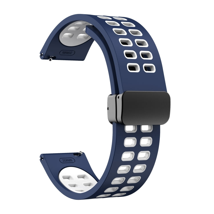 22mm Double-row Hole Folding Black Buckle Two-color Silicone Watch Band(Midnight Blue White)