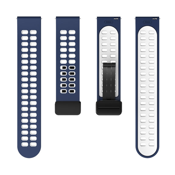 22mm Double-row Hole Folding Black Buckle Two-color Silicone Watch Band(Midnight Blue White)