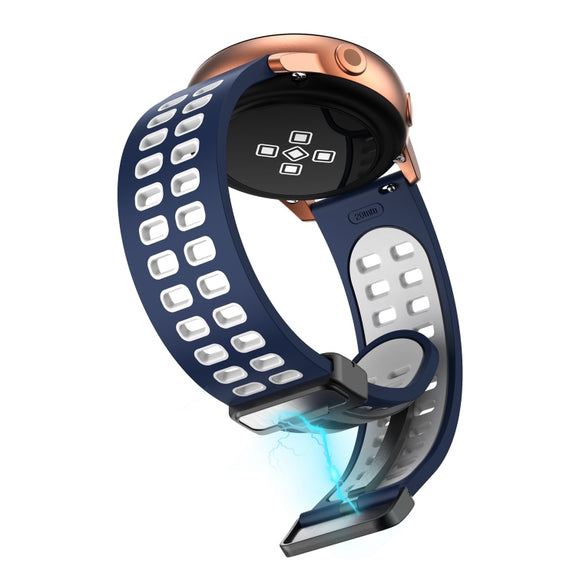 22mm Double-row Hole Folding Black Buckle Two-color Silicone Watch Band(Midnight Blue White)