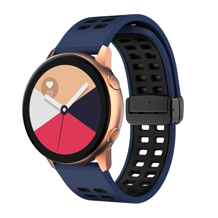 22mm Double-row Hole Folding Black Buckle Two-color Silicone Watch Band(Midnight Blue Black)