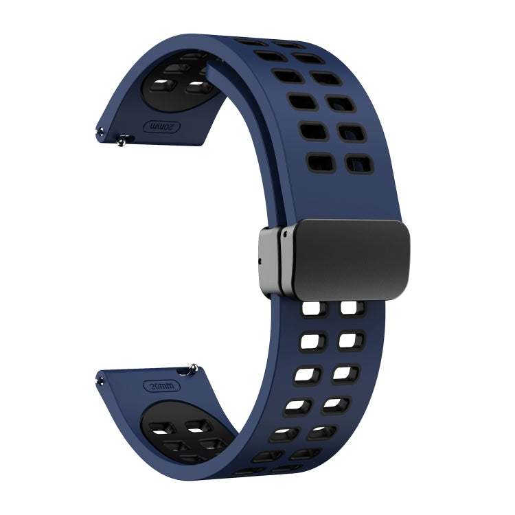 22mm Double-row Hole Folding Black Buckle Two-color Silicone Watch Band(Midnight Blue Black)
