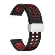 20mm Double-row Hole Folding Silver Buckle Two-color Silicone Watch Band(Black Red)