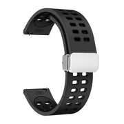 20mm Double-row Hole Folding Silver Buckle Two-color Silicone Watch Band(Black)