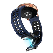 22mm Double-row Hole Folding Silver Buckle Two-color Silicone Watch Band(Black Green)