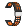 22mm Double-row Hole Folding Silver Buckle Two-color Silicone Watch Band(Black Orange) - Smart Wear by PMC TechLife | Online Shopping South Africa | PMC TechLife