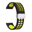 22mm Double-row Hole Folding Silver Buckle Two-color Silicone Watch Band(Black Yellow) - Smart Wear by PMC TechLife | Online Shopping South Africa | PMC TechLife