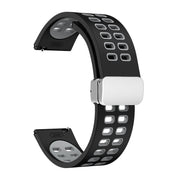 22mm Double-row Hole Folding Silver Buckle Two-color Silicone Watch Band(Black Grey)