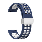 22mm Double-row Hole Folding Silver Buckle Two-color Silicone Watch Band(Midnight Blue White)