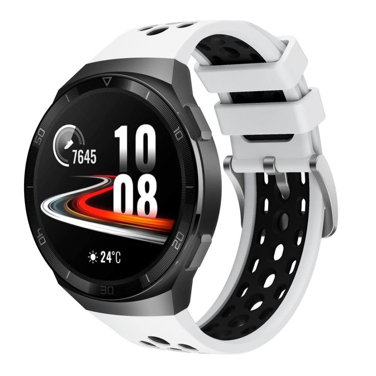 For Huawei Watch GT 2e Two Color Round Hole Silicone Watch Band(White Balck)