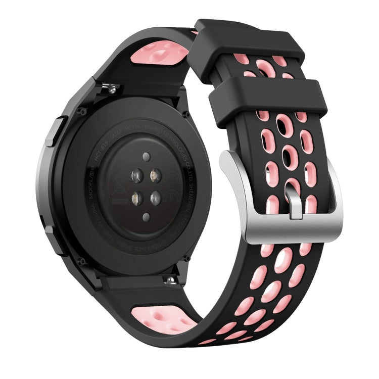 For Huawei Watch GT 2e Two Color Round Hole Silicone Watch Band(Balck Light Pink)