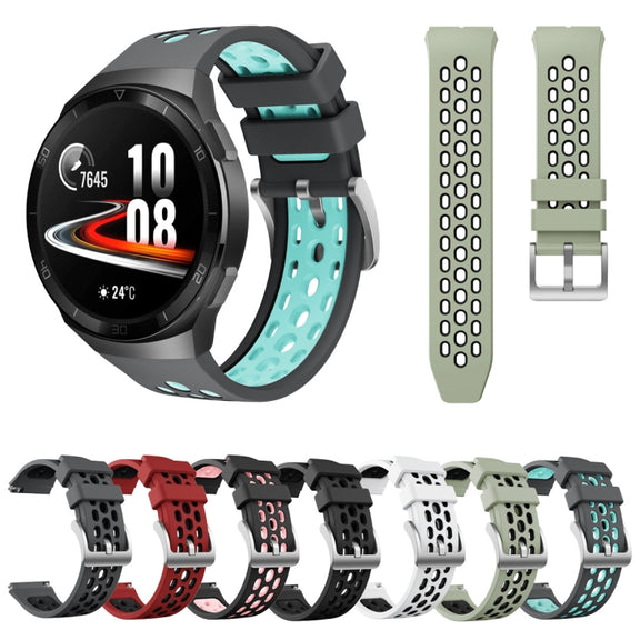 For Huawei Watch GT 2e Two Color Round Hole Silicone Watch Band(Grey Balck)