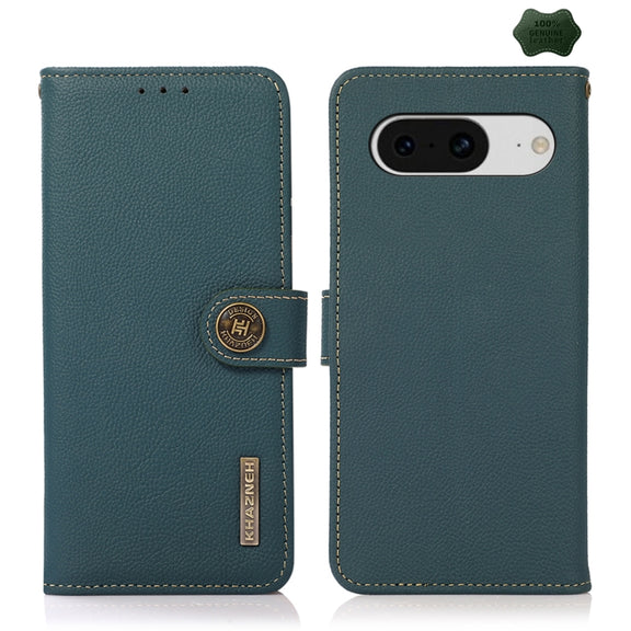 For Google Pixel 8 KHAZNEH Custer Genuine Leather RFID Phone Case(Green)