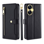 For Realme C55 4G Sheep Texture Cross-body Zipper Wallet Leather Phone Case(Black)
