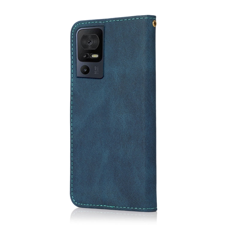 For TCL 40 SE Dual-color Stitching Leather Phone Case(Blue Green)
