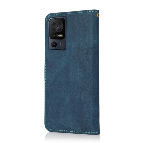 For TCL 40 SE Dual-color Stitching Leather Phone Case(Blue Green)