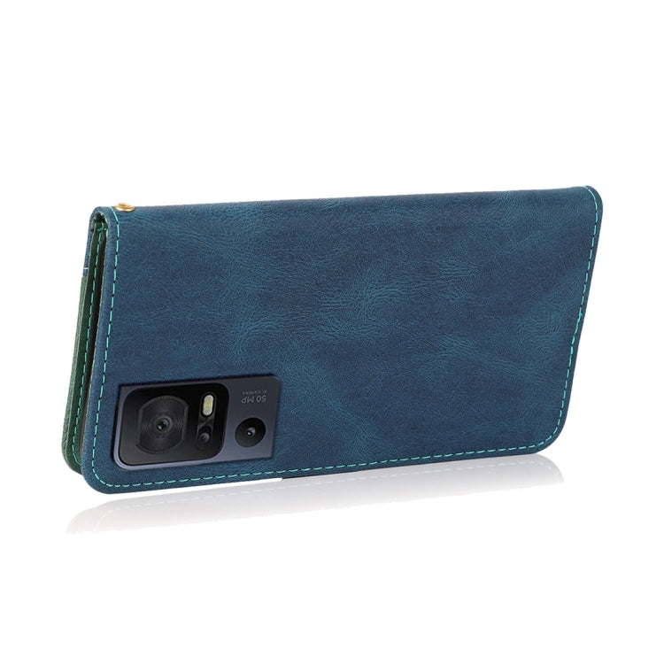 For TCL 40 SE Dual-color Stitching Leather Phone Case(Blue Green)