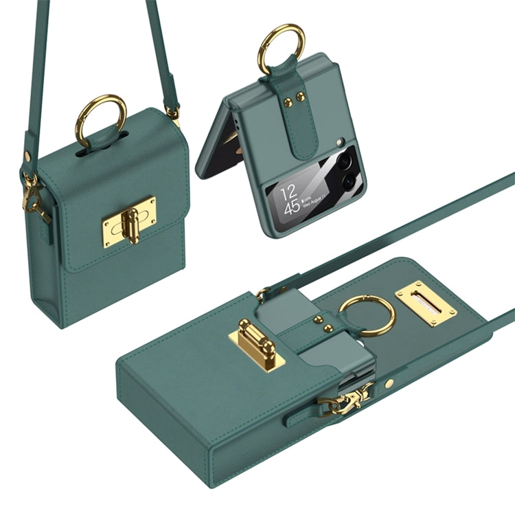 GKK Mini Backpack Plain Phone Bag + Phone Case with Ring For Samsung Galaxy Z Flip4 5G(Forest Green)