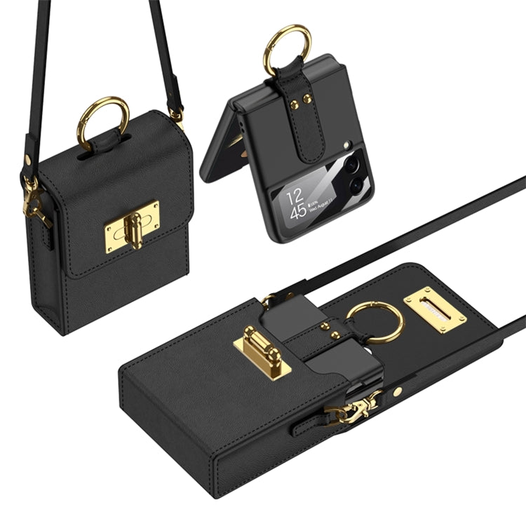 GKK Mini Backpack Plain Phone Bag + Phone Case with Ring For Samsung Galaxy Z Flip4 5G(Black)