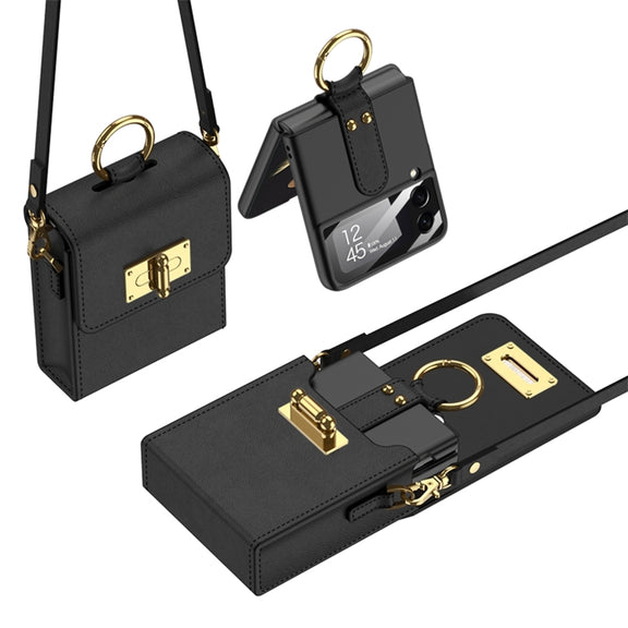 GKK Mini Backpack Plain Phone Bag + Phone Case with Ring For Samsung Galaxy Z Flip4 5G(Black)