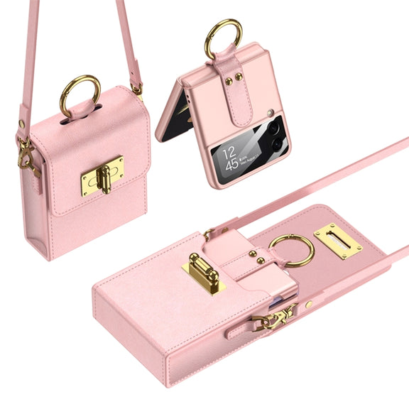 GKK Mini Backpack Plain Phone Bag + Phone Case with Ring For Samsung Galaxy Z Flip4 5G(Pink)