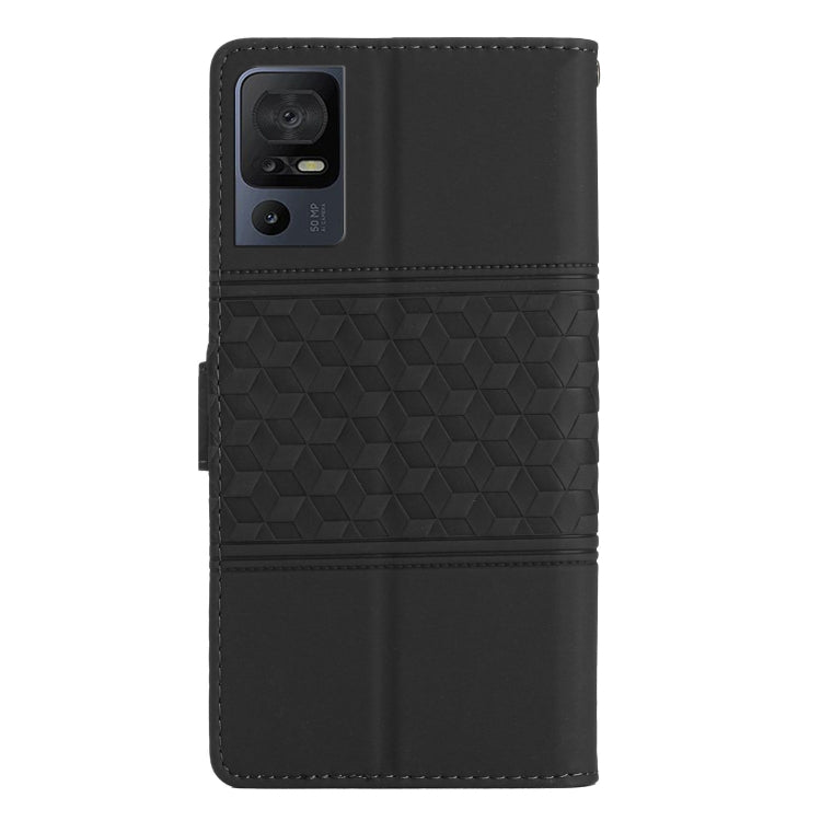 For TCL 40 SE Diamond Embossed Skin Feel Leather Phone Case with Lanyard(Black)