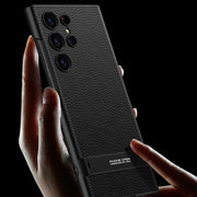 For Samsung Galaxy S23 Ultra 5G GKK Triumph Ultra-Thin Plain Leather Phone Case with Holder(Carbon Fiber)