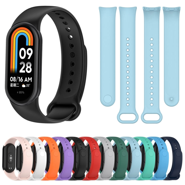 For Xiaomi Mi Band 8 Solid Color Silicone Plug Replacement Watch Band(Blue)