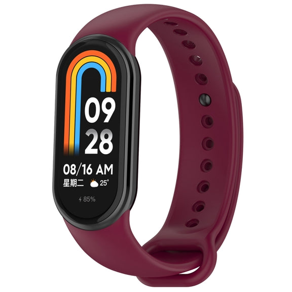 For Xiaomi Mi Band 8 Solid Color Stainless Steel Plug Replacement Watch Band (Wine Red)