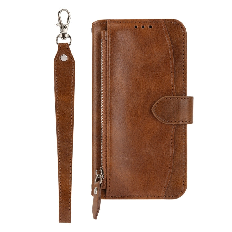 For Xiaomi Redmi 12C Oil Skin Zipper Wallet Leather Phone Case(Brown)