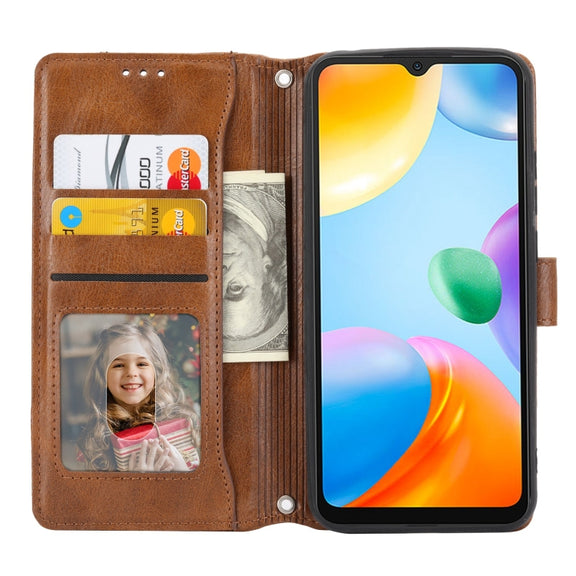 For Xiaomi Redmi 12C Oil Skin Zipper Wallet Leather Phone Case(Brown)