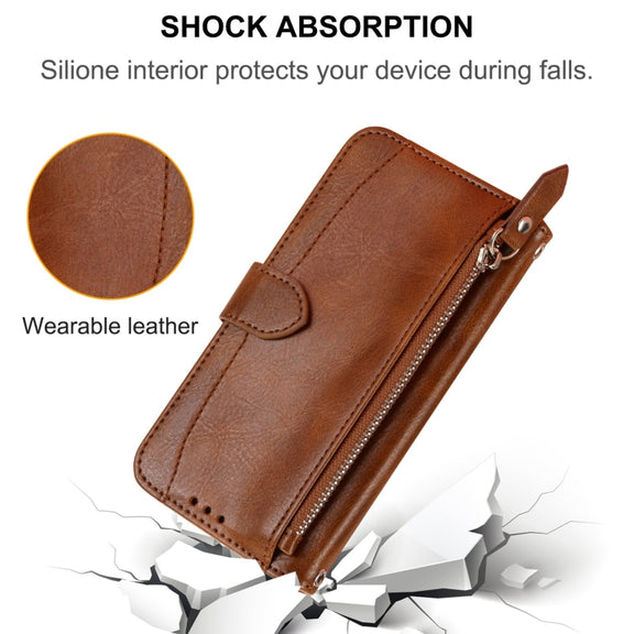 For Xiaomi Redmi 12C Oil Skin Zipper Wallet Leather Phone Case(Brown)