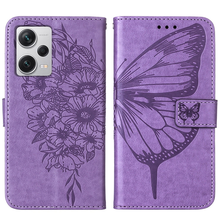 For Xiaomi Redmi Note 12 Pro+ 5G / Note 12 Explorer Embossed Butterfly Leather Phone Case(Light Purple)